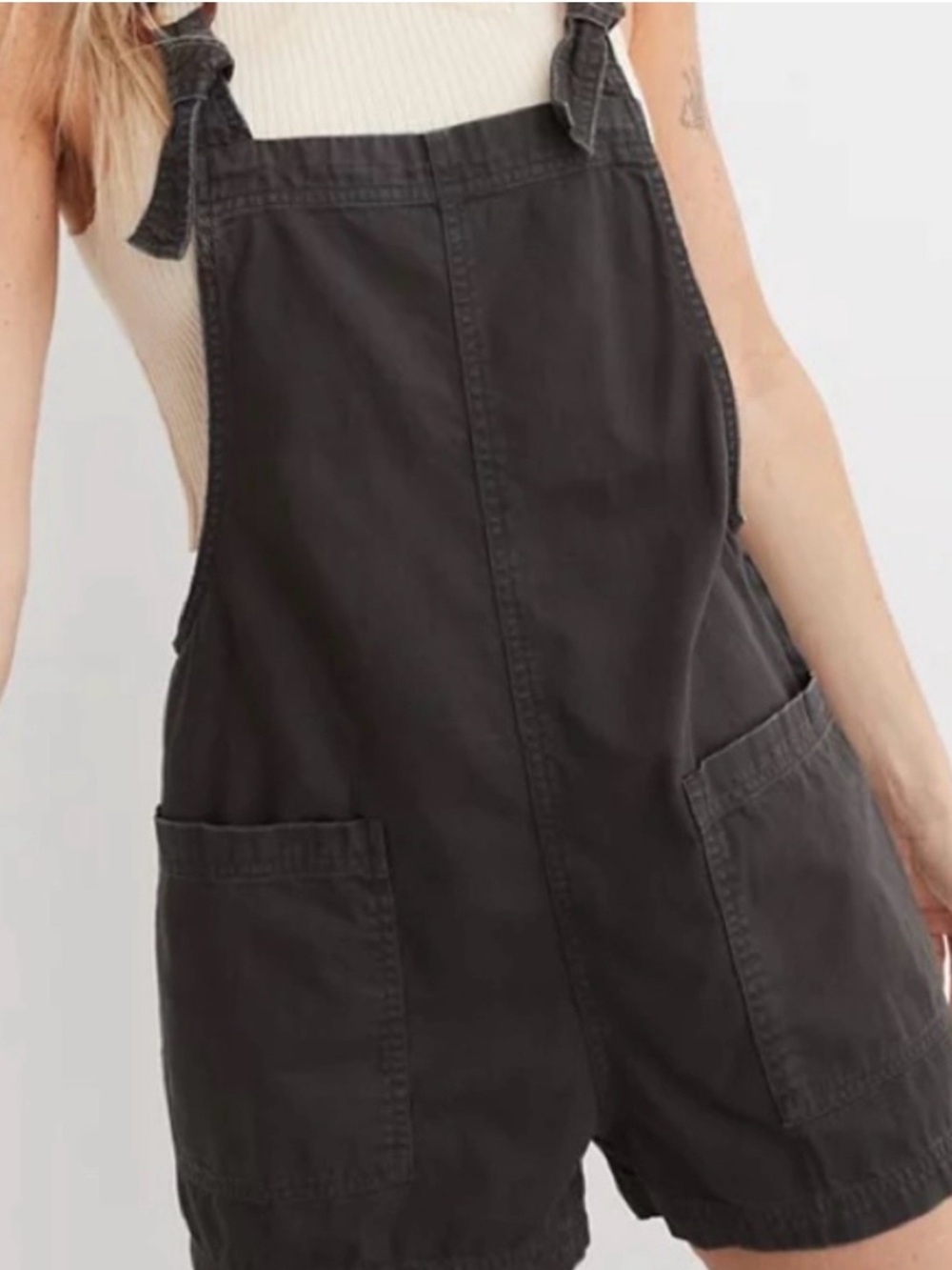 Aerie Overall Cotton Shorts Grey Large Utility Style Ring Detail